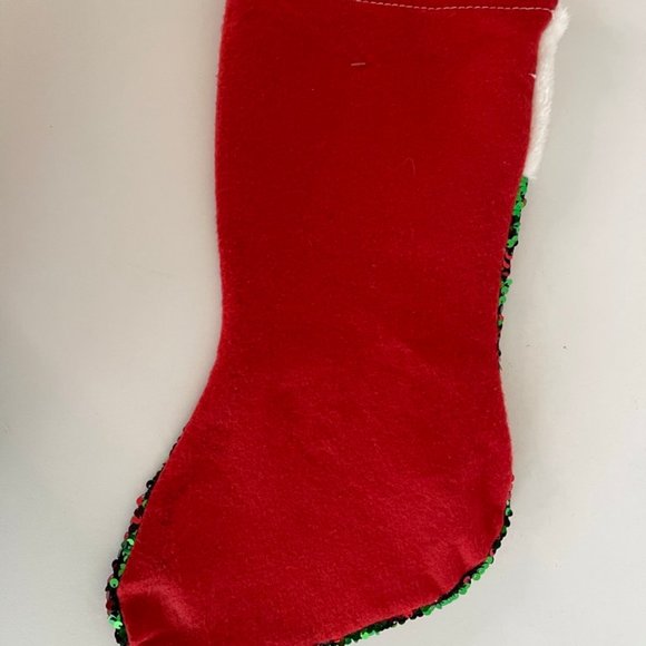 NWT Christmas House Red & Green Sequin Stocking White Trim, Felt Back - Picture 6 of 6